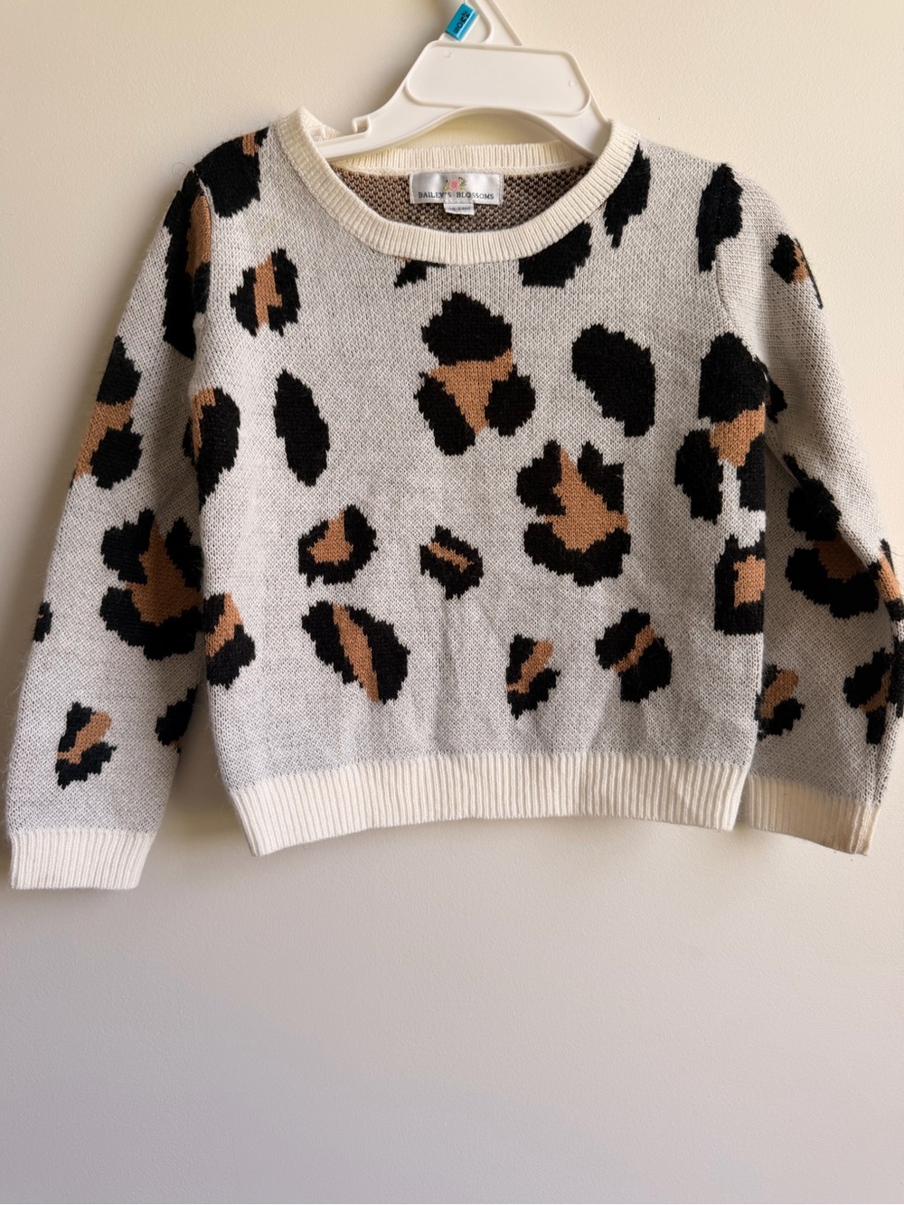 Cream Leopard Print Knit Sweater for Kids